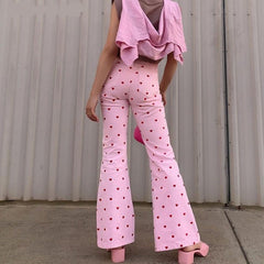 Lizakosht  Pink Flare Pants Woman High Waist Y2k Pants Female Love Korean Clothes Bell Bottom Pants Woman Trousers Summer