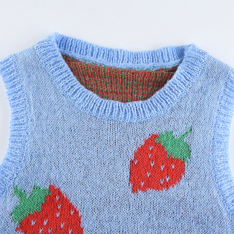 Tossy Summer Fashion Strawberry Sweater Knitted Vest For Women Y2K Korean Preppy-Style Sleeveless Top Casual Tank Top 2022 New