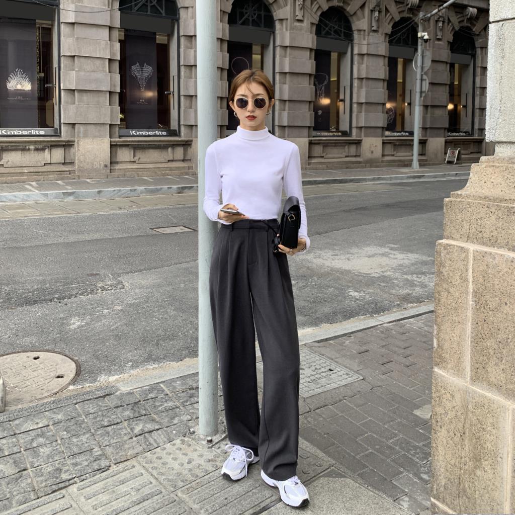 Lizakosht Retro Straight Wide Leg Brown Pants Vintage Female Spring New Korean Fashion High Waist Casual Long Coffee Pants White Trousers