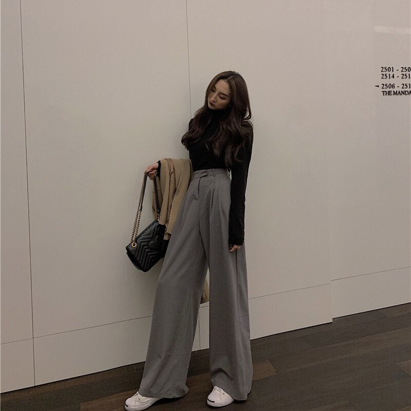 Lizakosht  Wonder Spring Autumn Female Wide Leg Pant Women Long Pants Ladies High Quality Vintage Casual Straight Trousers