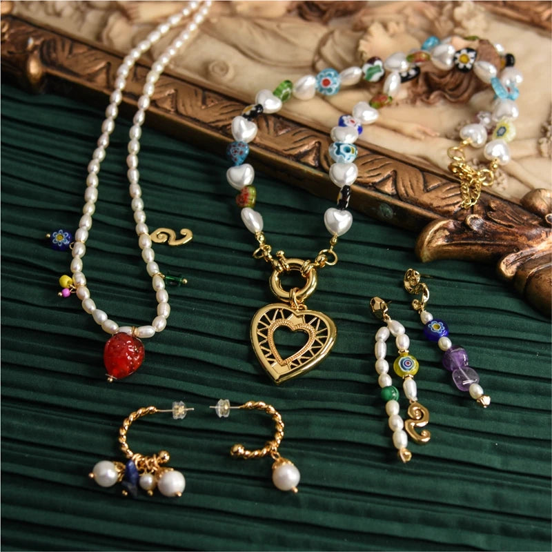 Lizakosht Korean Trendy Coloured Glaze Flower Strawberry Necklace For Women Elegant Freshwater Pearl Choker Summer Jewelry