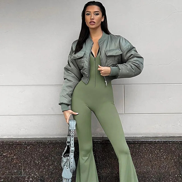 Lizakosht Fashion Long Sleeve Skinny Sexy Jumpsuits Women Overalls Autumn Winter New Solid Zipper Sporty Fitness Sexy Jumpsuits