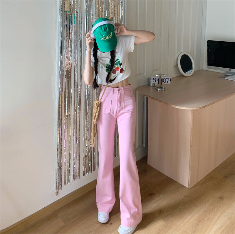 Lizakosht  Pink Flare Pants Woman High Waist Y2k Pants Female Love Korean Clothes Bell Bottom Pants Woman Trousers Summer