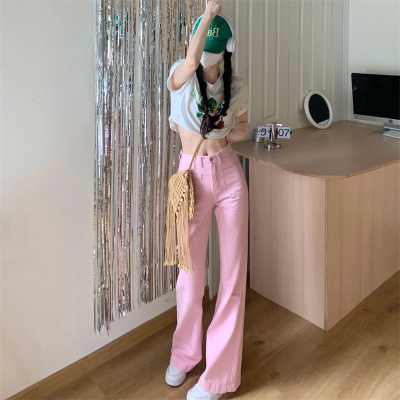 Lizakosht  Pink Flare Pants Woman High Waist Y2k Pants Female Love Korean Clothes Bell Bottom Pants Woman Trousers Summer