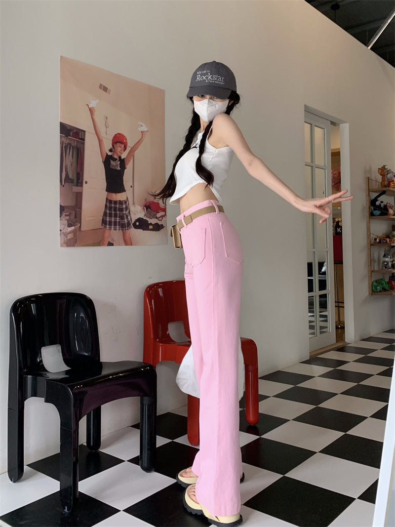 Lizakosht  Pink Flare Pants Woman High Waist Y2k Pants Female Love Korean Clothes Bell Bottom Pants Woman Trousers Summer