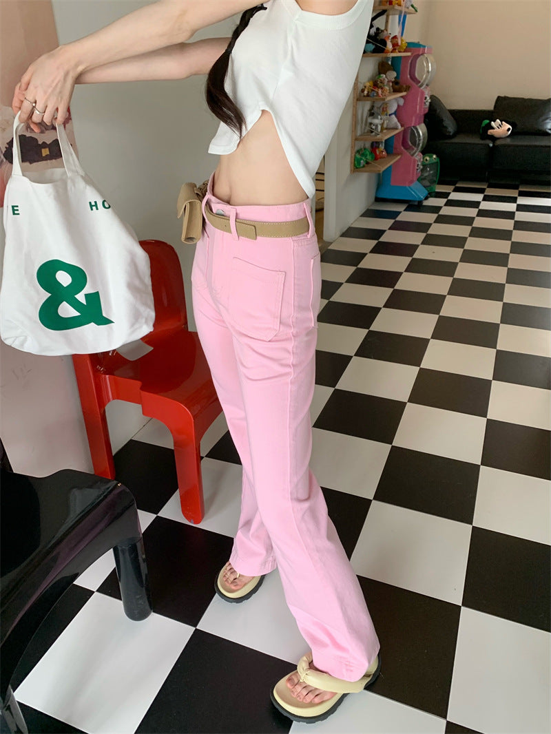 Lizakosht  Pink Flare Pants Woman High Waist Y2k Pants Female Love Korean Clothes Bell Bottom Pants Woman Trousers Summer