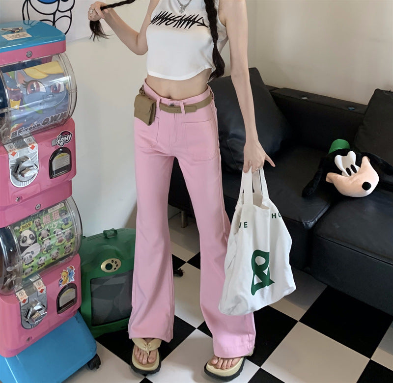 Lizakosht  Pink Flare Pants Woman High Waist Y2k Pants Female Love Korean Clothes Bell Bottom Pants Woman Trousers Summer