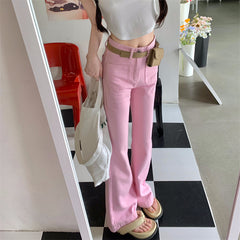 Lizakosht  Pink Flare Pants Woman High Waist Y2k Pants Female Love Korean Clothes Bell Bottom Pants Woman Trousers Summer