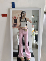 Lizakosht  Pink Flare Pants Woman High Waist Y2k Pants Female Love Korean Clothes Bell Bottom Pants Woman Trousers Summer