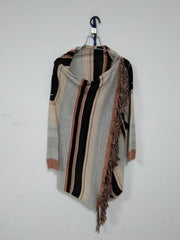 Lizakosht Autumn Women's Tassels Sweater Shawl Cape Coats Casual Striped Long Sleeve Tops