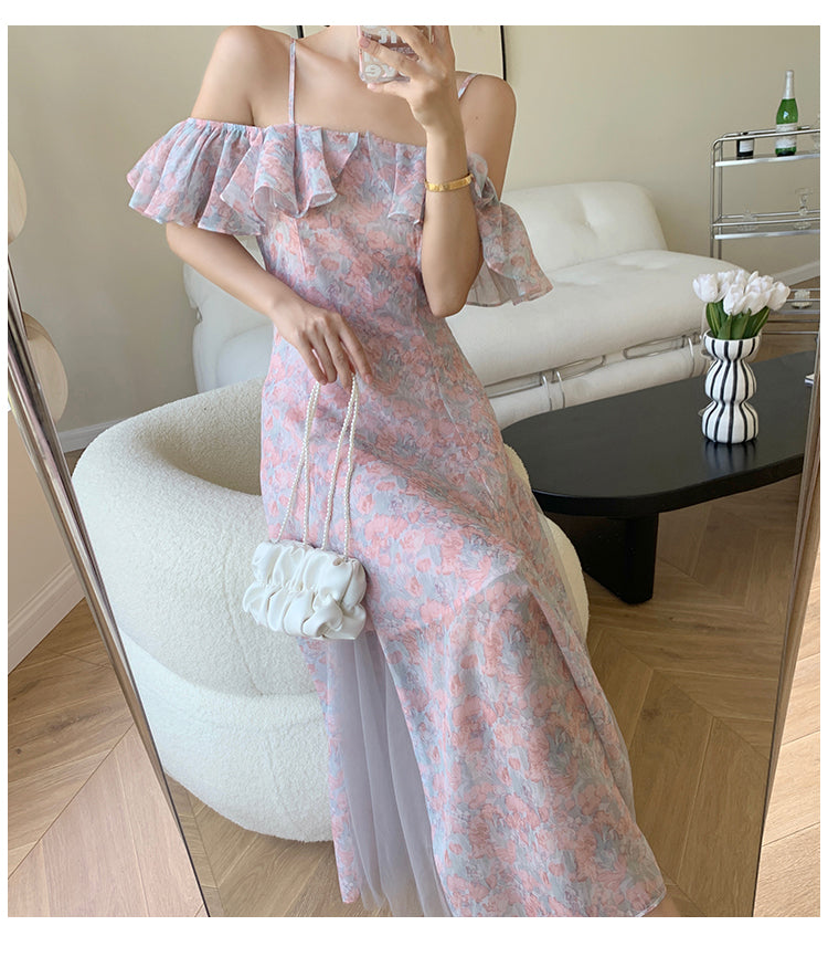 Summer Off Shoulder Dress For Women Maxi A-Line Party Elegant Printed Fashion Outfits Clothing