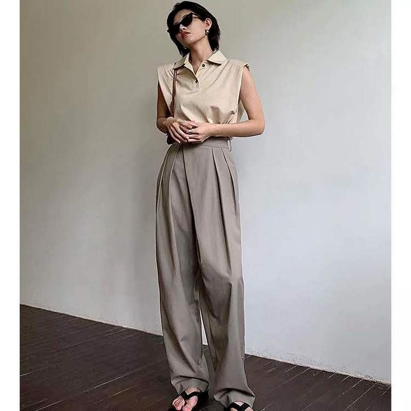 Khaki Wide Leg Women's Pantsuit Baggy Classic Pants Vintage Palazzo Office Elegant Casual Trouser Female Work High Waist Pants