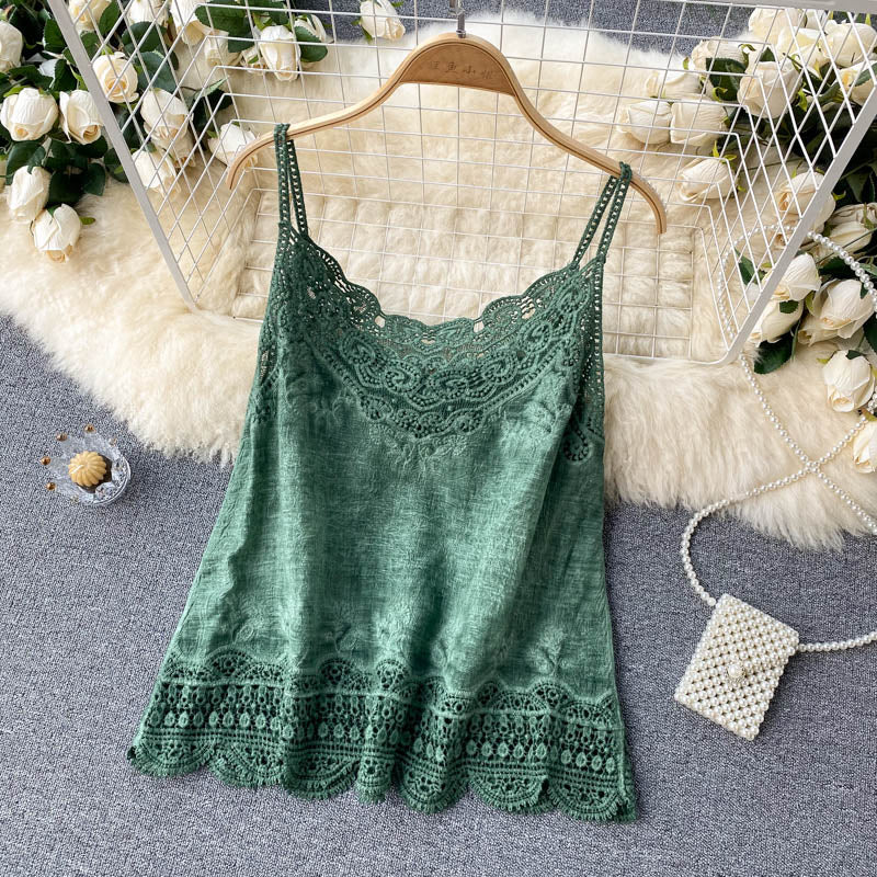 Summer New Style Retro Bohemian Embroidery Lace Square Collar Age Reduction All-match Camisole Female Sweet Blouse Women KK520