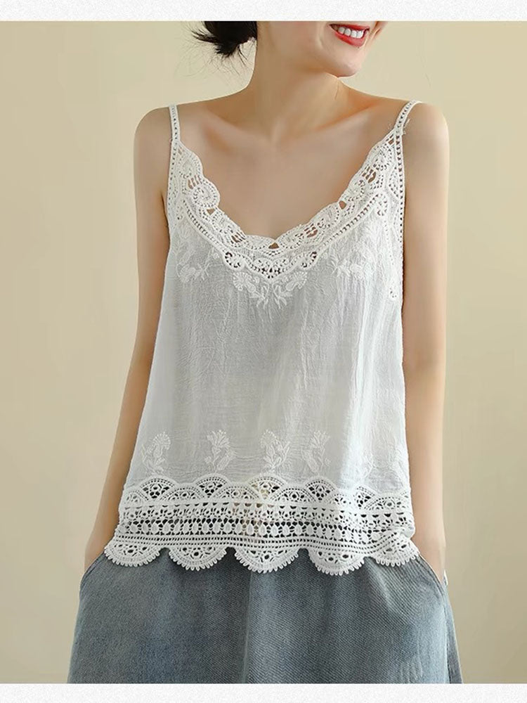 Summer New Style Retro Bohemian Embroidery Lace Square Collar Age Reduction All-match Camisole Female Sweet Blouse Women KK520