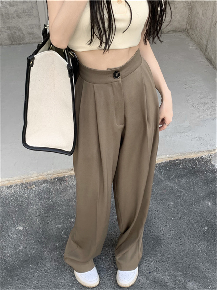 HziriP White Vintage Full Length Pants 2022 Women Solid Chic Summer Casual Office Lady Streetwear Loose High Waist Trousers