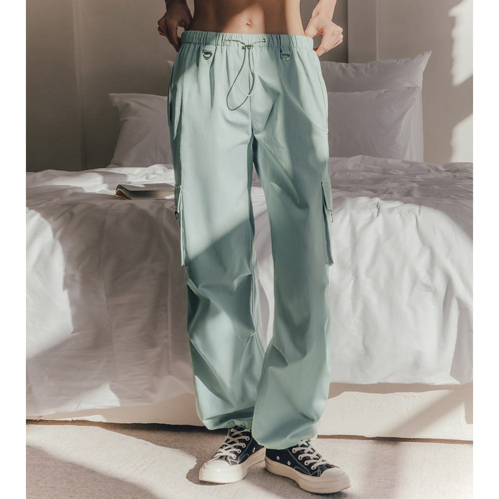 Lizakosht Large Pocket Neutral Wind Cargo Pants Women Drawstring Casual Wide Leg Pants Baggy Straight Trousers Female Clothes