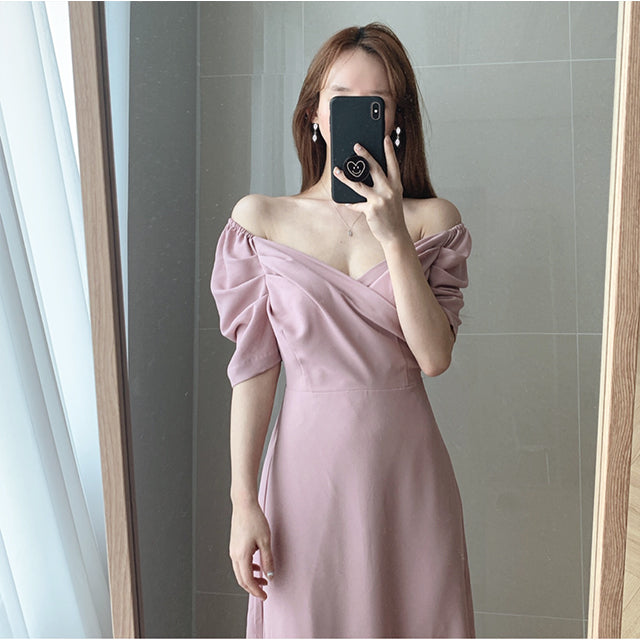 Summer Women Korean Style Chic Sweet  Puff Sleeve Dress Female Lace Up Elegant Clothes