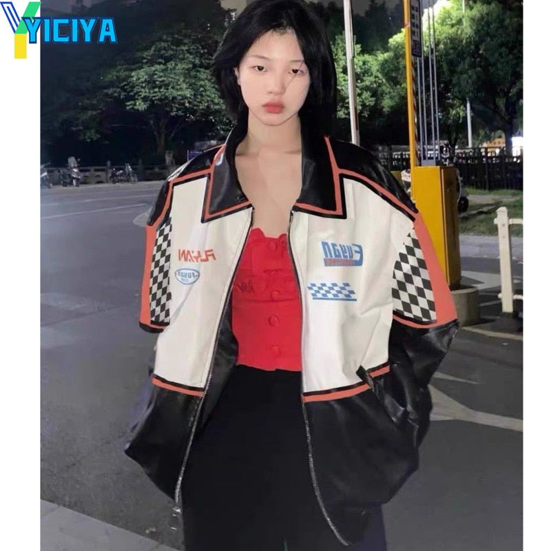 YICIYA Women's Leather Jacket Varsity Jackets 2022 Bomber Jacket Parkas Women Fashion Black PU Coat Elegant Zipper Female Coats