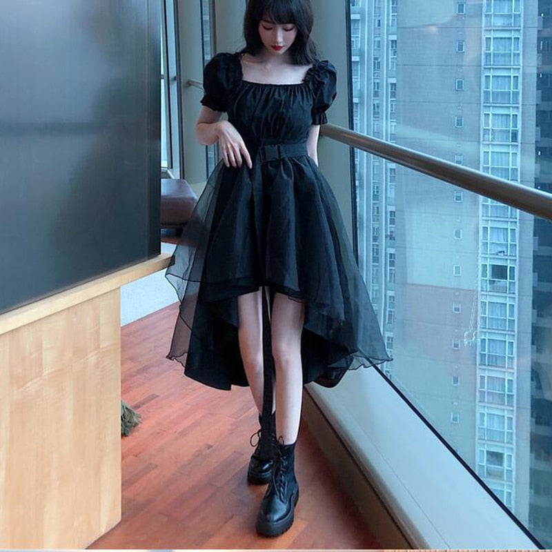 Gothic Lolita Alt Mini Dress Black Kawaii Princess Vestidos E Girl Ropa Fairycore Cute Lace Ruffles Sundress Party Dresses