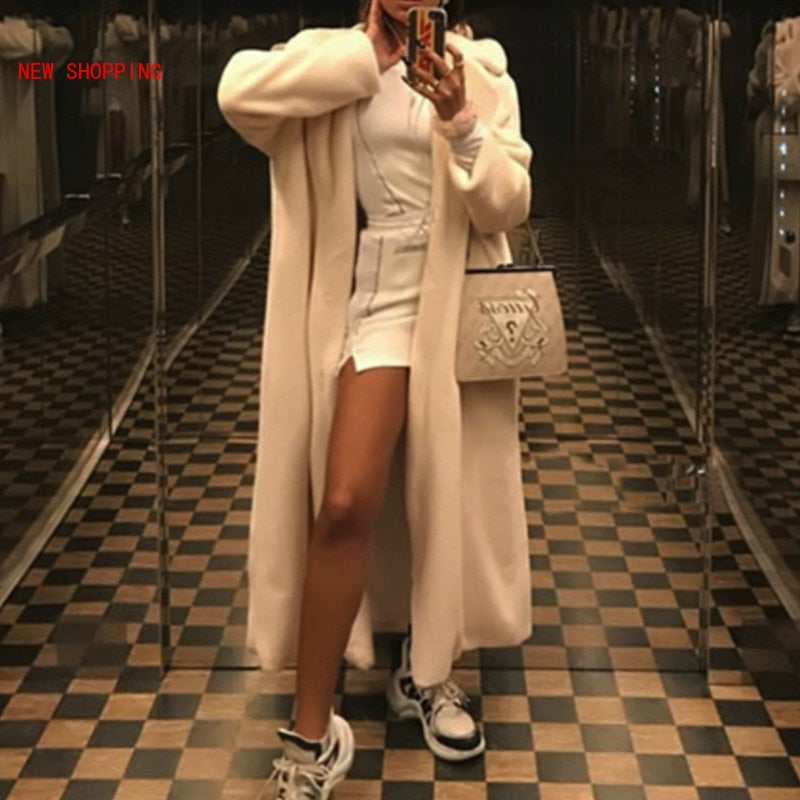 Lizakosht White Teddy Coats Elegant Long Shaggy Trench Women Furry Jackets Fluffy Artificial Fur Coat Faux Fur Jacket Winter Homewear