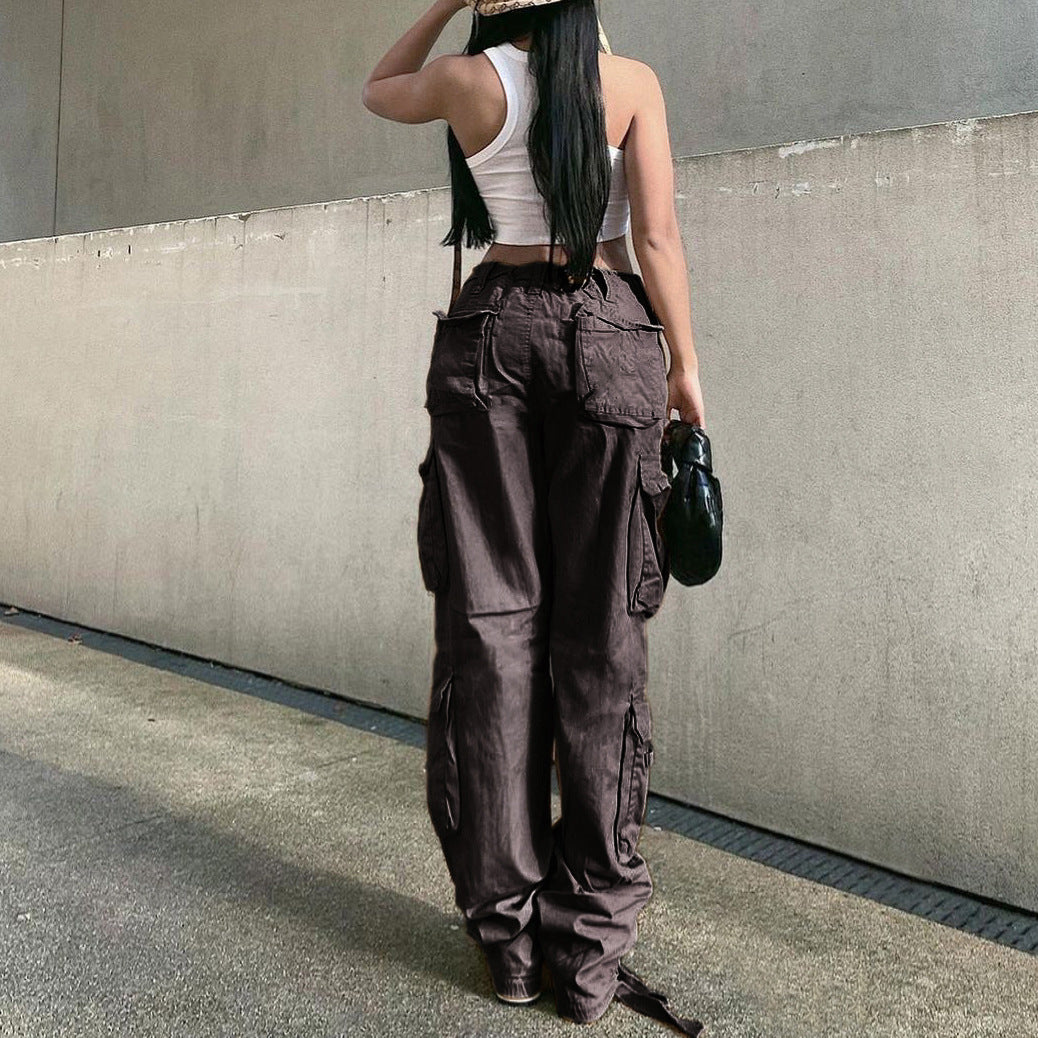 Spring And Summer European American New Women's Tooling Straight Trousers High Waist Loose Wide Leg Retro Old Cow Women's Jeans