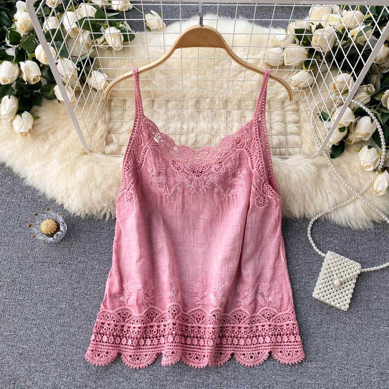 Summer New Style Retro Bohemian Embroidery Lace Square Collar Age Reduction All-match Camisole Female Sweet Blouse Women KK520