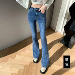 Lizakosht Y2k Women Harajuku Waist Loose Flare Jeans Bottom Straight High Waist Stretch Female Casual Comfort Flare Trouser