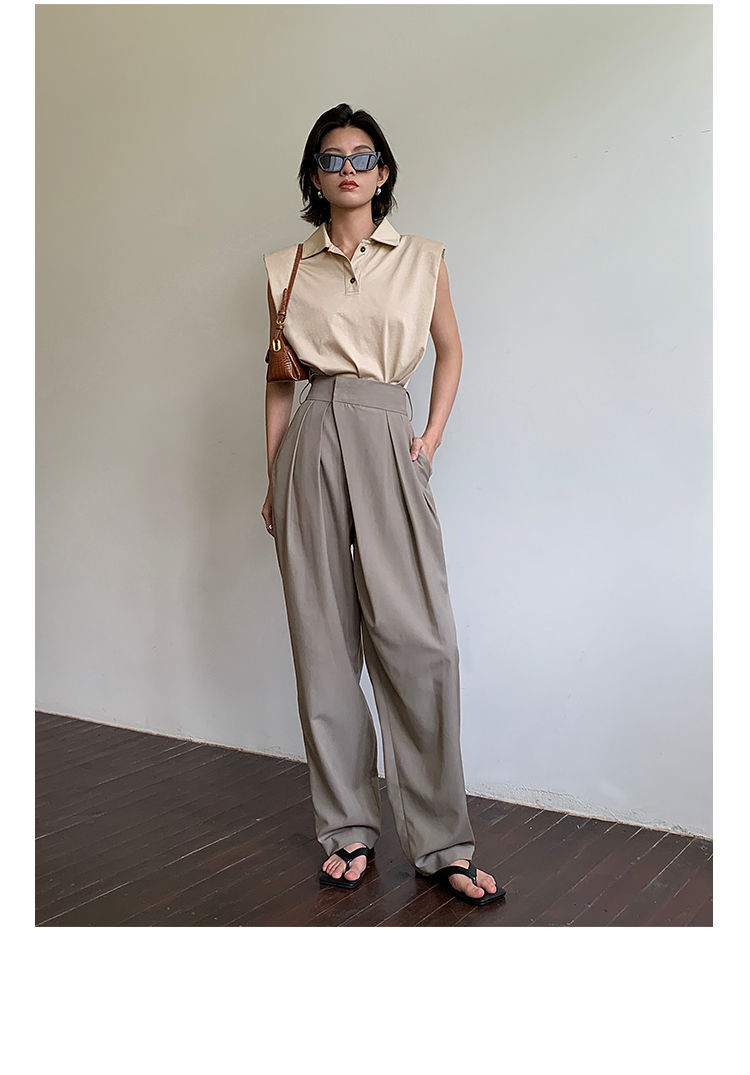 Khaki Wide Leg Women's Pantsuit Baggy Classic Pants Vintage Palazzo Office Elegant Casual Trouser Female Work High Waist Pants