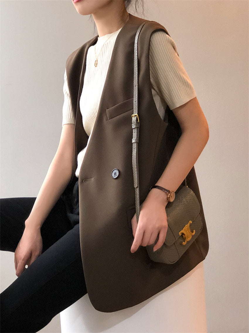 Blazers Vest Women 2022 Autumn Loose Work Wear Streetwear New Casual Office Lady Stylish Slim-Fit OL Sleeveless Coats