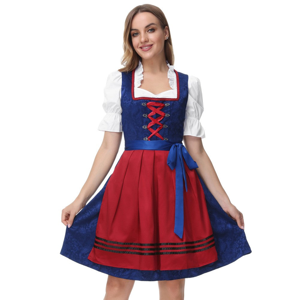 Jasambac Dresses Women Retro 3pcs Set German Bavarian Oktoberfest Costumes Tops+Dress+Apron Gothic Maid Outfit Summer Dress