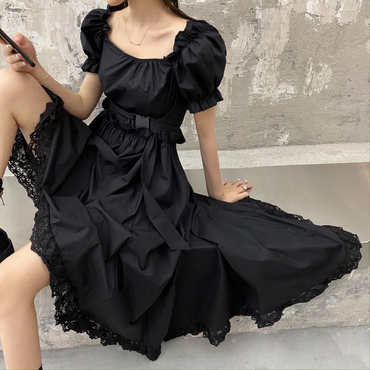 Gothic Lolita Alt Mini Dress Black Kawaii Princess Vestidos E Girl Ropa Fairycore Cute Lace Ruffles Sundress Party Dresses