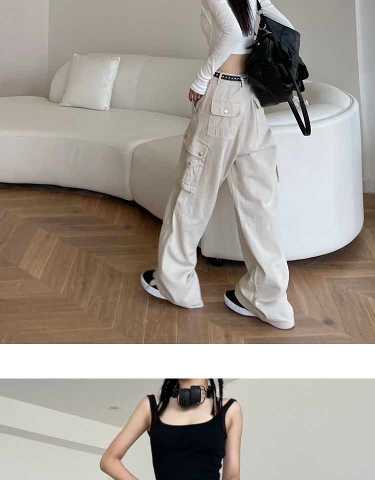 Solid color cargo pants women 2022 new American retro heavy industry multi-pocket loose wide-leg casual mopping y2k pants womens