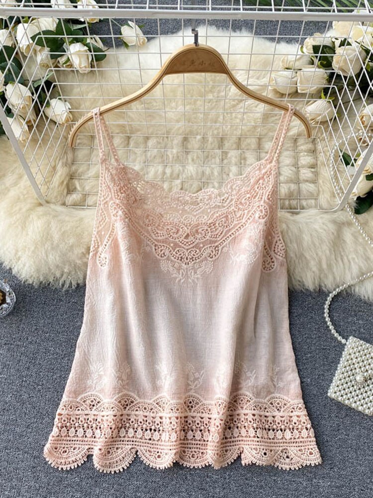 Summer New Style Retro Bohemian Embroidery Lace Square Collar Age Reduction All-match Camisole Female Sweet Blouse Women KK520