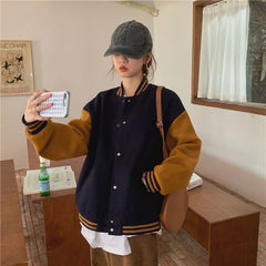 Vintage Baseball Jacket Coat Women Oversized 2022 Spring Korean Loose Patchwork Pocket Outerwear Girls Tops Sweatshirt