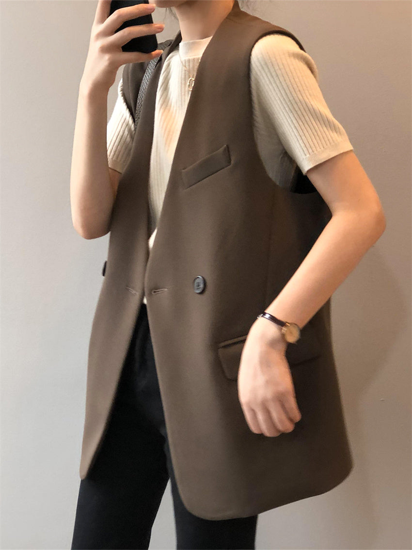 Blazers Vest Women 2022 Autumn Loose Work Wear Streetwear New Casual Office Lady Stylish Slim-Fit OL Sleeveless Coats