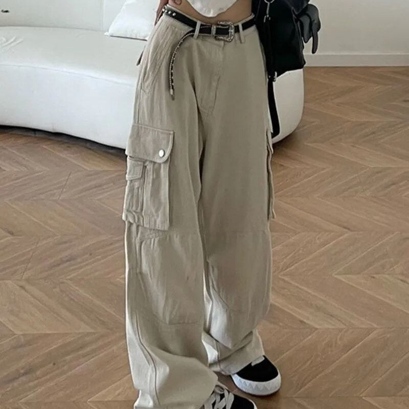 Solid color cargo pants women 2022 new American retro heavy industry multi-pocket loose wide-leg casual mopping y2k pants womens