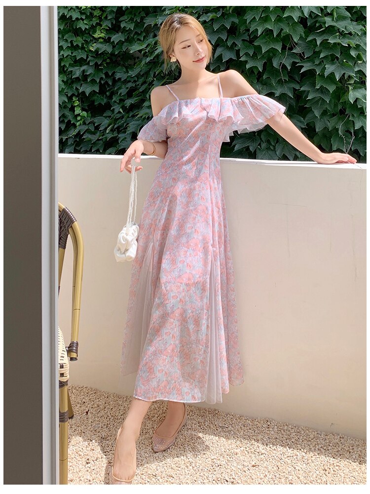 Summer Off Shoulder Dress For Women Maxi A-Line Party Elegant Printed Fashion Outfits Clothing