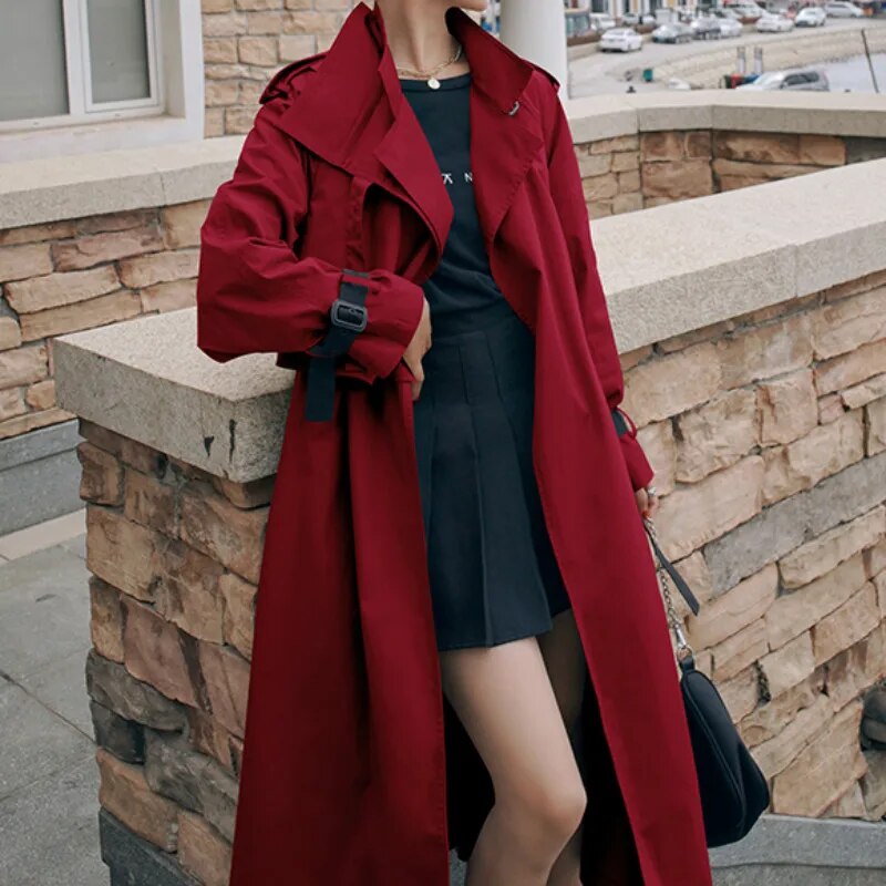 Lizakosht Spring Autumn Women Windbreaker British High-End Solid Long Sleeve Female Fashion Loose Casual Over Knee Long Trench Coat