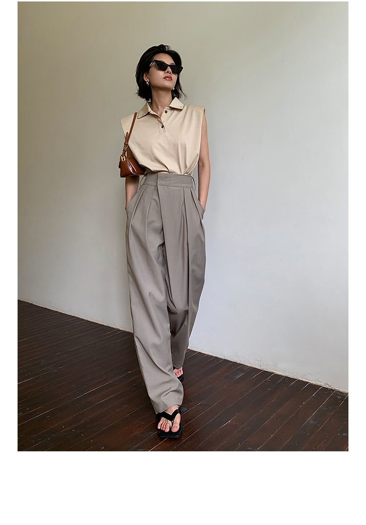 Khaki Wide Leg Women's Pantsuit Baggy Classic Pants Vintage Palazzo Office Elegant Casual Trouser Female Work High Waist Pants