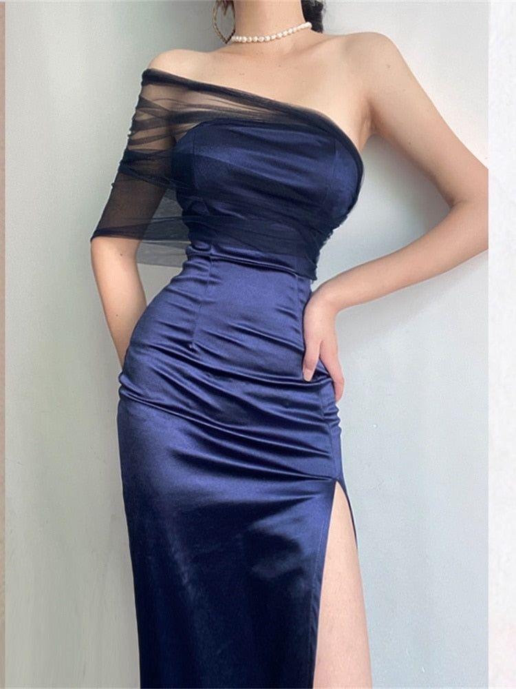 Lizakosht Fashion Tulle Wrap Chest Maxi Long Dress Royal Sister Sexy D