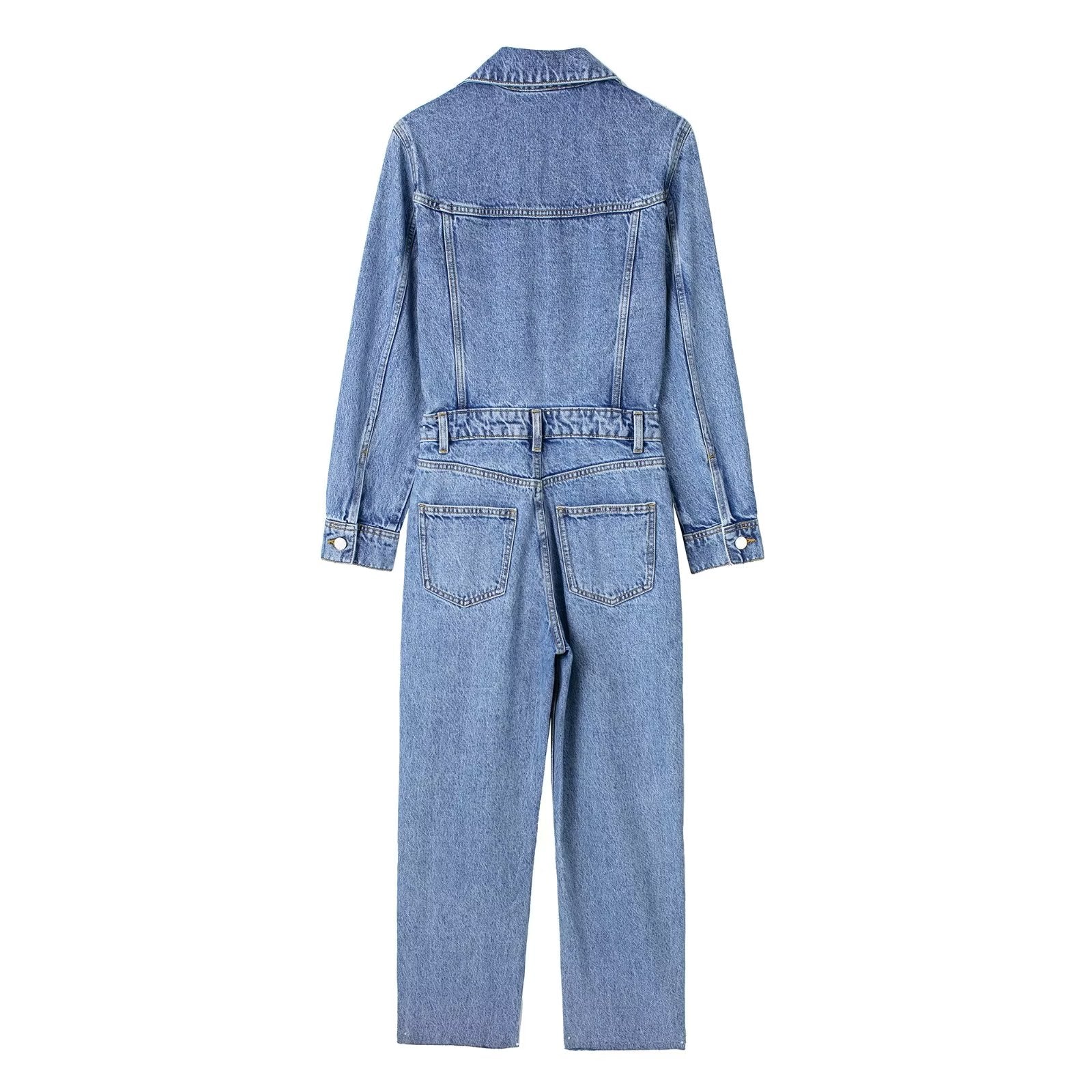 Lizakosht Women 2023 New Chic Fashion Straight Denim jumpsuit Vintage Long Sleeve Female long Jumpsuits Mujer