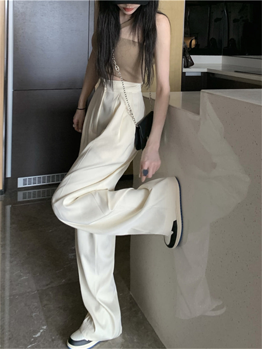 HziriP White Vintage Full Length Pants 2022 Women Solid Chic Summer Casual Office Lady Streetwear Loose High Waist Trousers