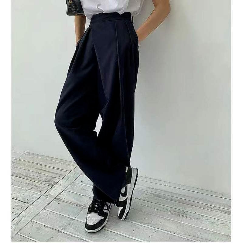 Khaki Wide Leg Women's Pantsuit Baggy Classic Pants Vintage Palazzo Office Elegant Casual Trouser Female Work High Waist Pants