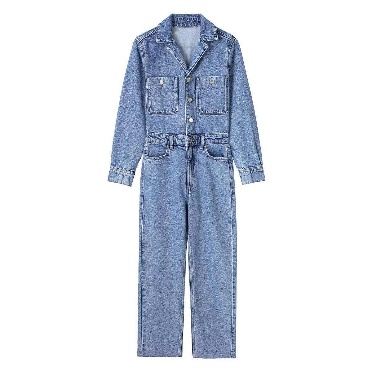 Lizakosht Women 2023 New Chic Fashion Straight Denim jumpsuit Vintage Long Sleeve Female long Jumpsuits Mujer