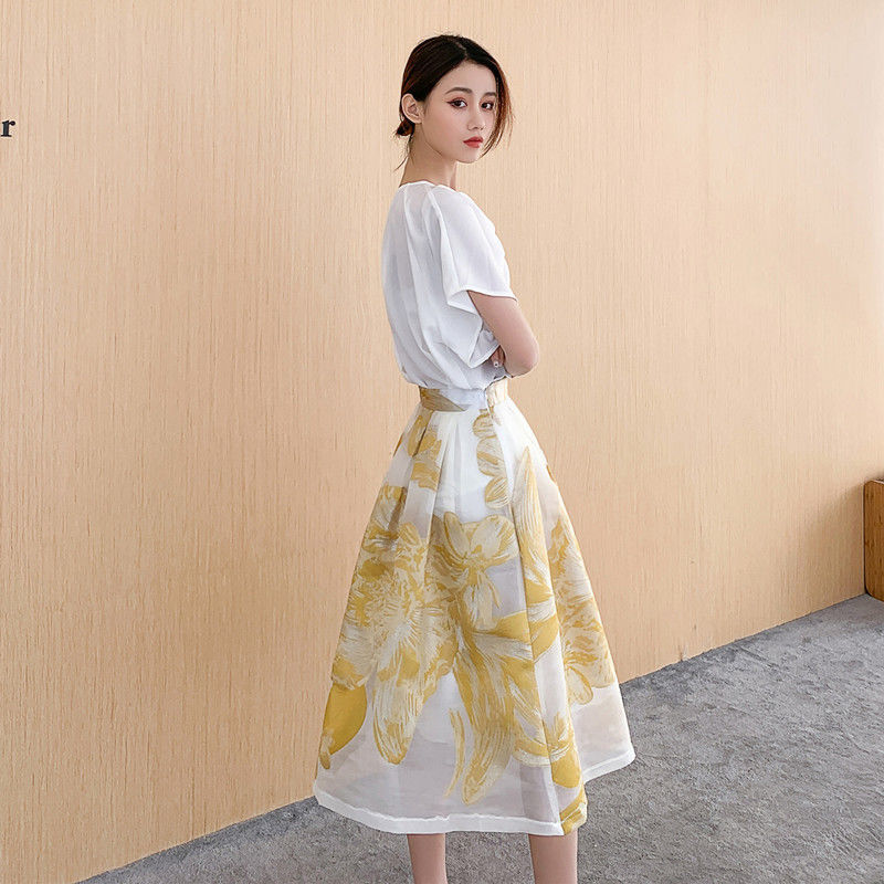 Lizakosht 2022 New Plus Size Spring Summer Fashion Tide Yellow Patchwork Flower Embroidery Zippers Simple All-match Thin Woman Skirt