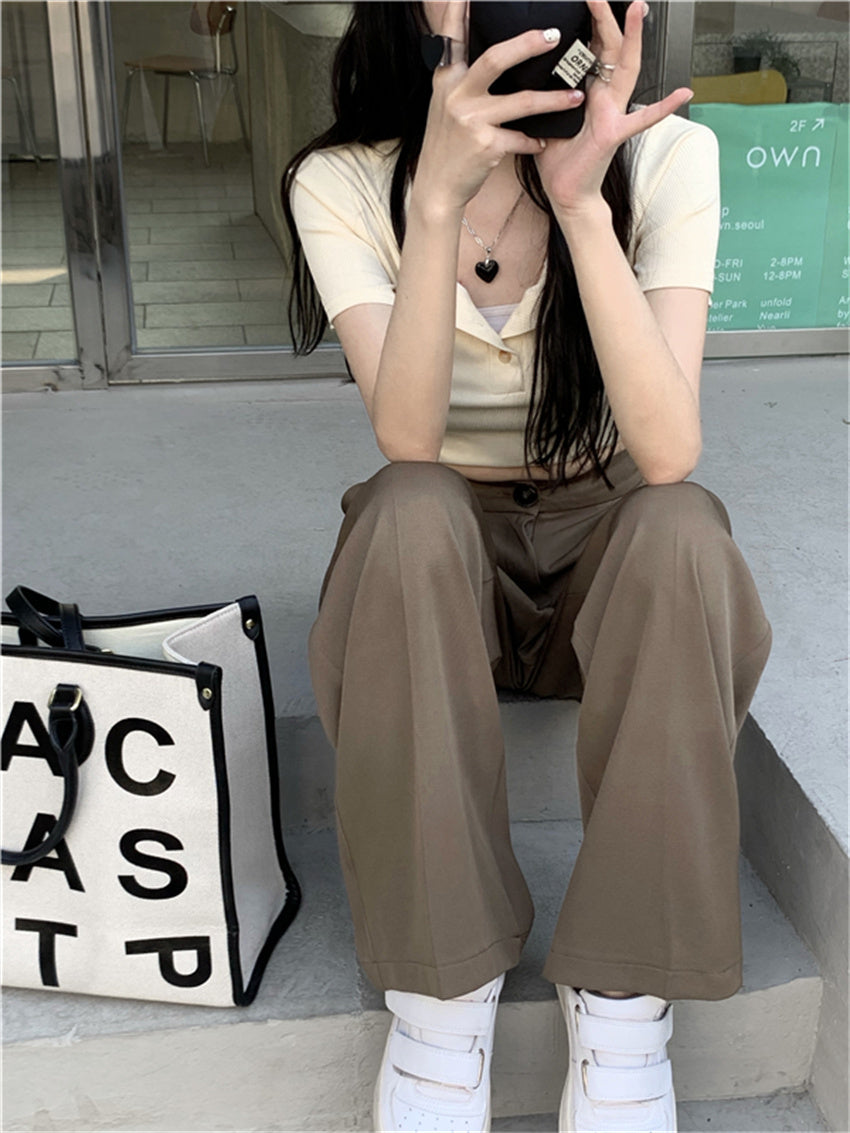 HziriP White Vintage Full Length Pants 2022 Women Solid Chic Summer Casual Office Lady Streetwear Loose High Waist Trousers