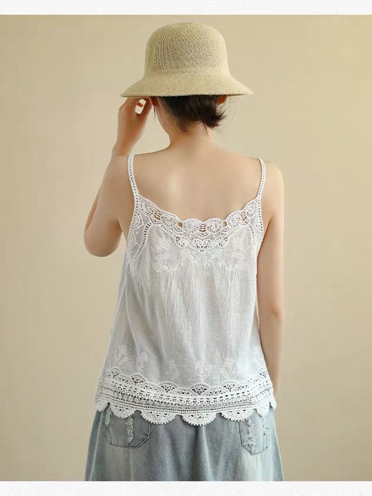 Summer New Style Retro Bohemian Embroidery Lace Square Collar Age Reduction All-match Camisole Female Sweet Blouse Women KK520