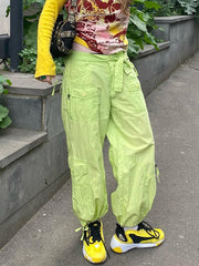 Green Cargo Pants Harajuku Low Waist Baggy Trousers Women Casual Joggers Sweatpants Big Pockets Streetwear Y2K Clothes 2022 New