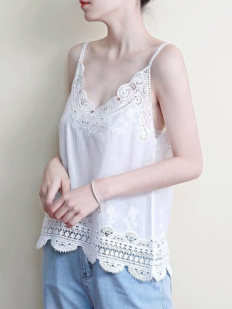 Summer New Style Retro Bohemian Embroidery Lace Square Collar Age Reduction All-match Camisole Female Sweet Blouse Women KK520