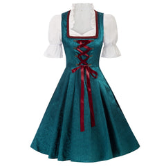 Jasambac Dresses Women Retro 3pcs Set German Bavarian Oktoberfest Costumes Tops+Dress+Apron Gothic Maid Outfit Summer Dress